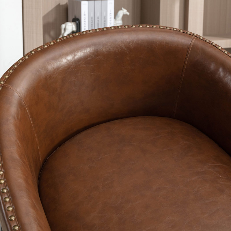  27.6" Wide Modern Soft Upholstered Nailhead Trim Removable Cushion Recessed Arm Barrel Chair With Swivel (Set of 3)