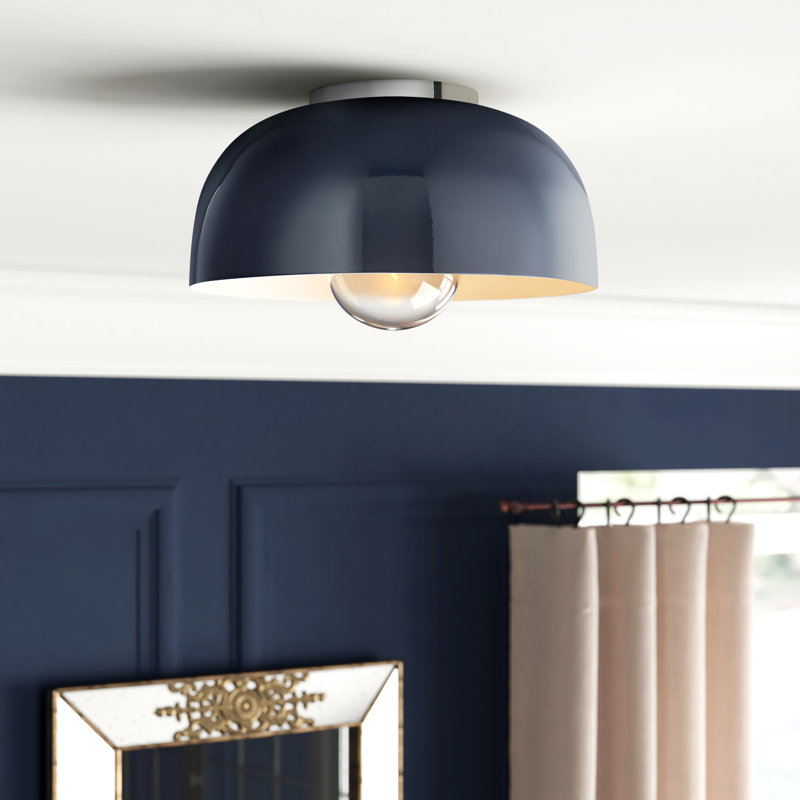 Rodanthe Flush Mount, Polished Nickel, Navy, 6" H x 14" W x 14" D