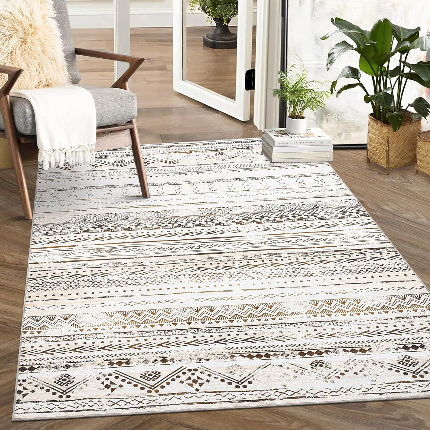 Ebern Designs Area Rug 4x6 Geometric Rug, Machine Washable Rugs for ...