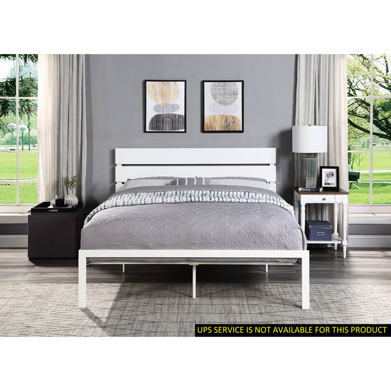 Queen Metal Bed In White For Bedroom Elegance - Casual Modern Style, 500Lbs Weight Contemporary Charm Capacity