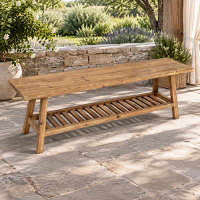 Farmhouse Solid Wood Storage Bench With Open Shelf
