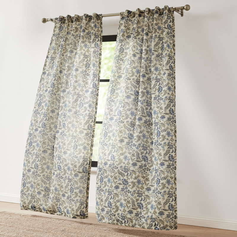 Lush Decor Lillian Block Print Linen Textured Semi-Sheer Curtain Panels Pair Drapes (Set of 2)
