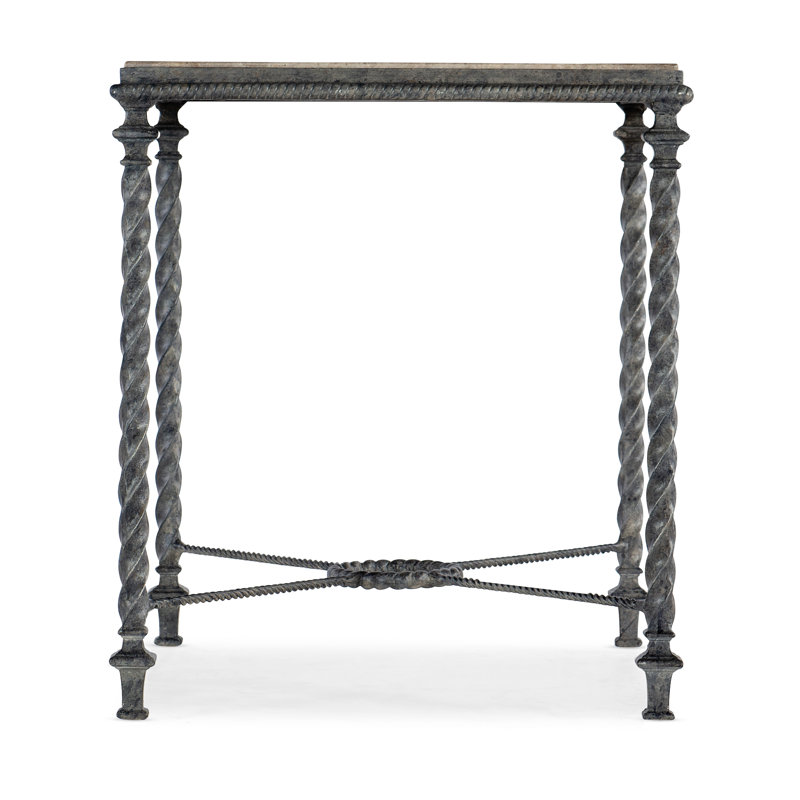 Gray Stone and Verdigris Metal Rectangular End Table