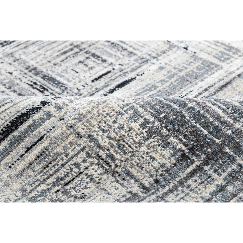 Hand Knotted Abstract Area Rug in Black/White/Gray, Rectangle 10' x 14'