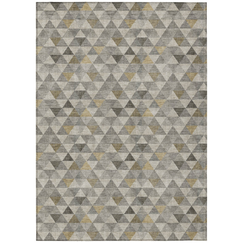 Tapis intérieur / extérieur géométrique lavable beige et brun clair 5 pi x 8 pi