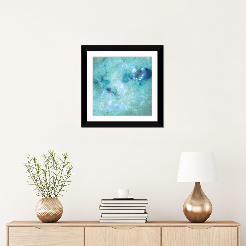 «Blue Abstract Galaxy», impression sur toile tendue, H 16 po x l 16 po x P 1 po, Papier d'art encadré noir, Blanc