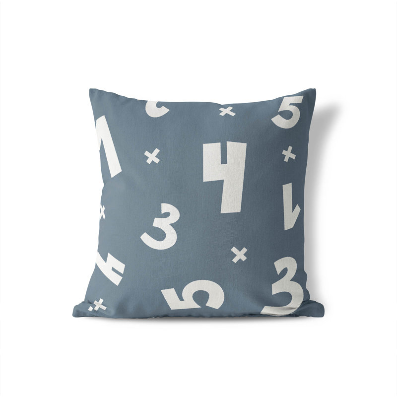 Coussin Numéros, Bleu / Ivoire, H 18 po x l 18 po
