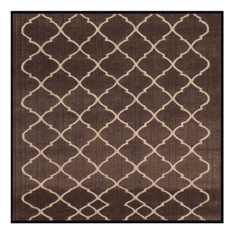 Machine Washable Trellis Brown Area Rug, Square 4'