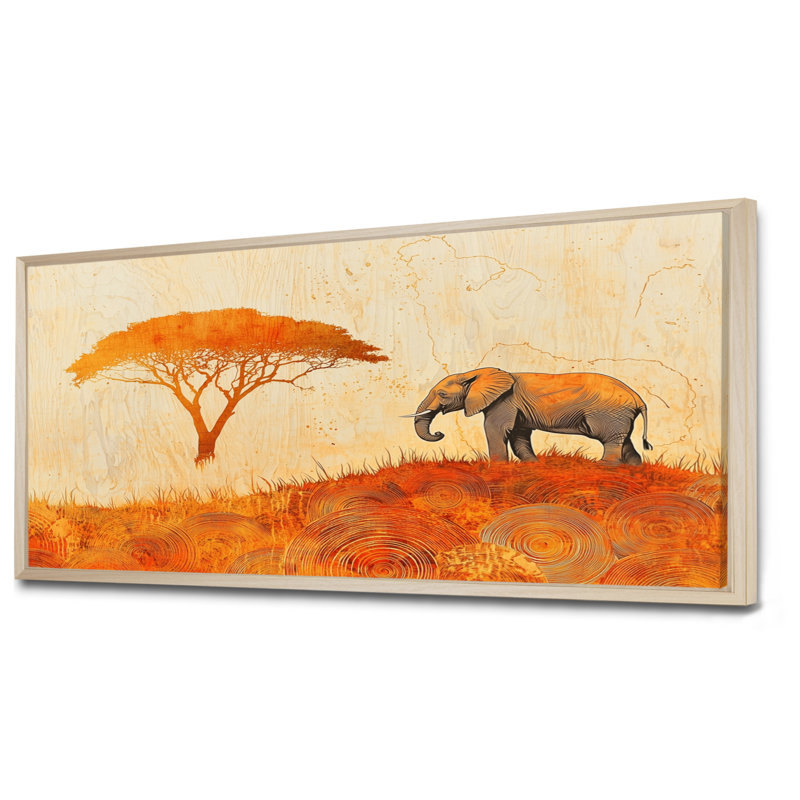 Guarani Elephant Spirit of The Savannah I - Art mural éléphant, H 28 po x l 60 po, Impression encadrée flottante, Crème