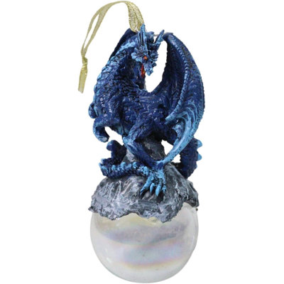 Ruth Thompson Blue Stormchaser Dragon On Pearl Glass Ball Ornament Figurine 5"H