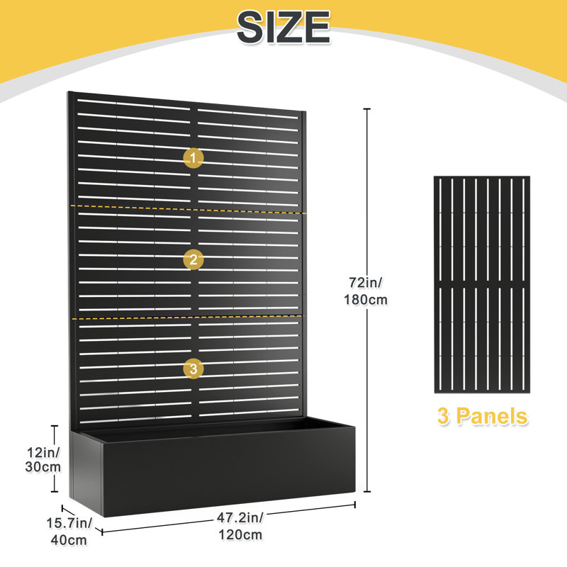 Metal Planter Wall with Trellis, Raised Garden Bed with Trellis and Privacy Screen, Outdoor Planter Box with Drainage Holes for Climbing Plants, Vines, Flowers & Vegetables, Garden Privacy Planter