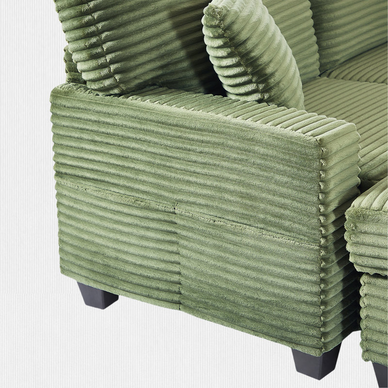 125.2"W 5-Piece Upholstered L-shaped Sectional with a Movable Ottoman, Green Corduroy