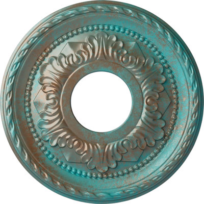 Endurathane Palmetto Ceiling Medallion, 12 1/8"OD x 3 1/2"ID x 1"P (Fits Canopies up to 4 7/8"), Hand-Painted Copper Green Patina Finish