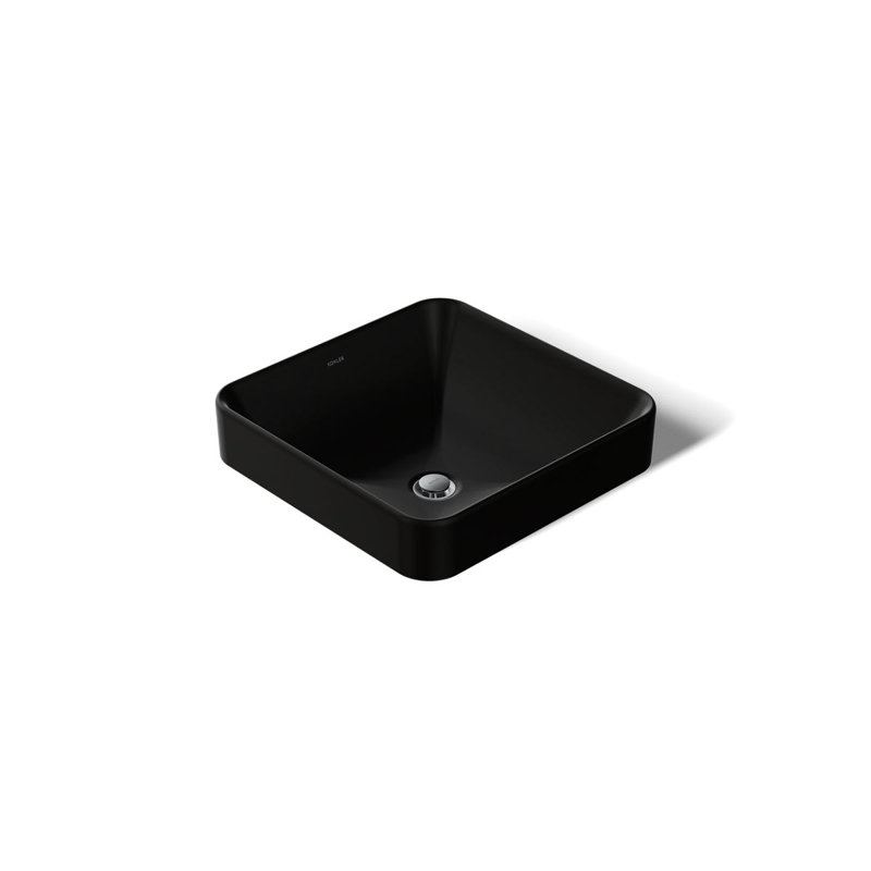 Vox Ceramic Square Vessel Bathroom Sink with Overflow, Black 