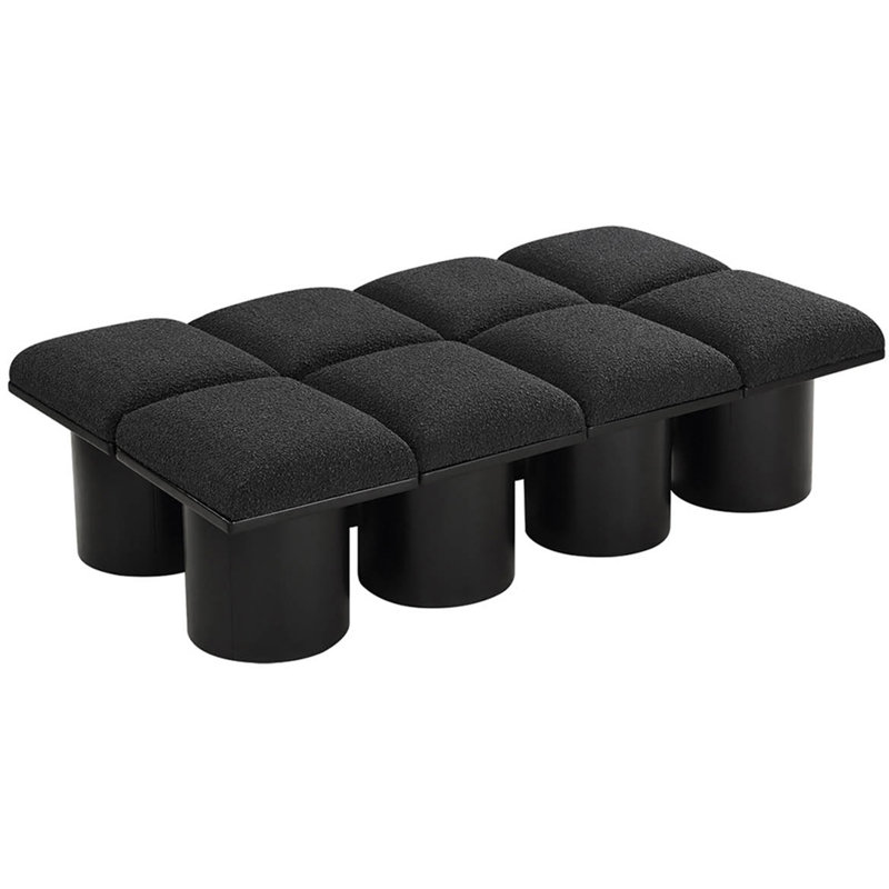 Horatia Boucle Upholstered Bench, Black Boucle Fabric, 17.5" H x 62" W x 36" D, Black