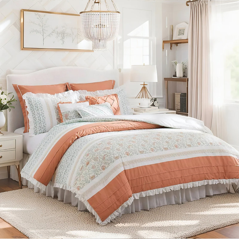 Coral Cotton Percale Bedding Set