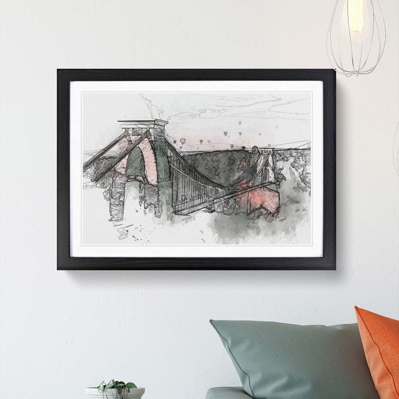 Clifton Suspension Bridge in Bristol in Abstract - Framed Print, Black Framed, 48cm H x 65cm W x 2cm D