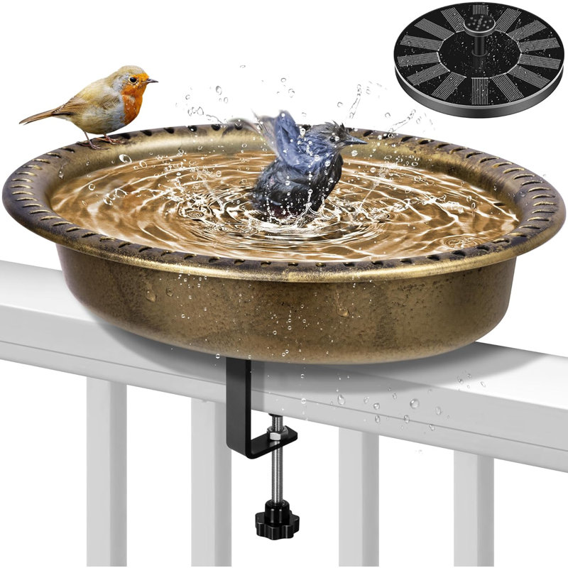 Bain d'oiseaux ovale en polyrésine avec fontaine, Cuivre
