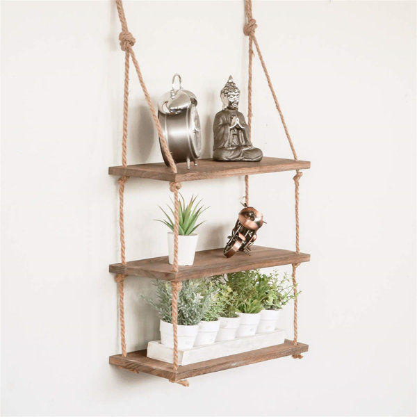 Brambly Cottage 3 Tier Wooden Rope Rack - Suspended Floating Rack ...