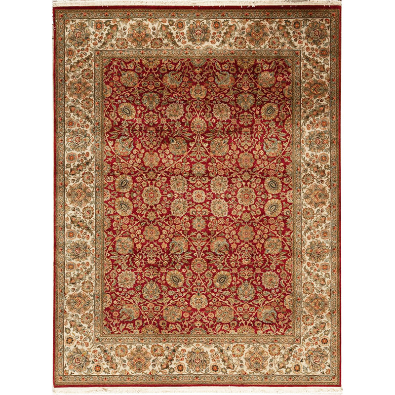 Tapis rouge et ivoire noué à la main de haute qualité