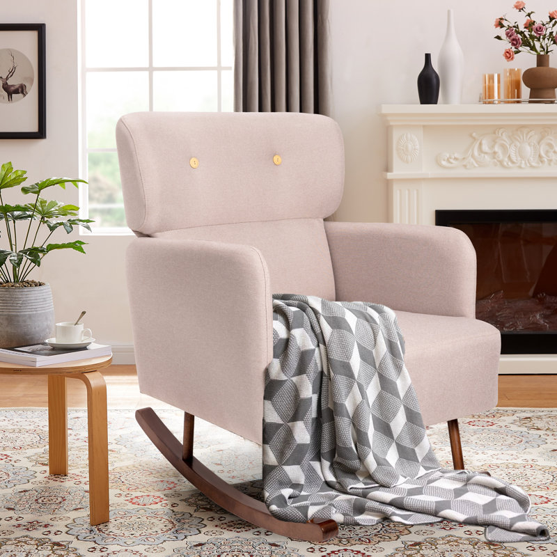 Chaise berçante rembourrée à haut dossier, fauteuil de lecture confortable avec pieds en bois massif, convient aux salons, aux chambres et aux cafés