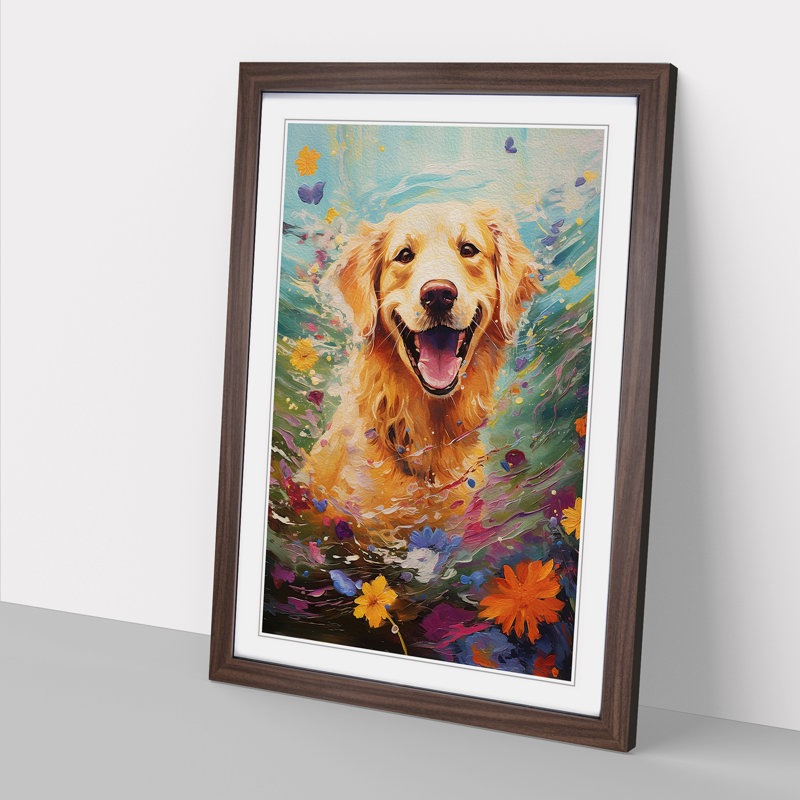 Golden Retriever Impressionism No.2 - Single Picture Frame Print on Wood