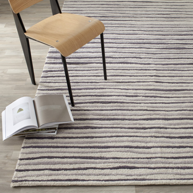 Gonde Martha Stewart Hand Tufted Wool/Viscose Striped Rug in Wampum Purple, Rectangle 8' x 10'