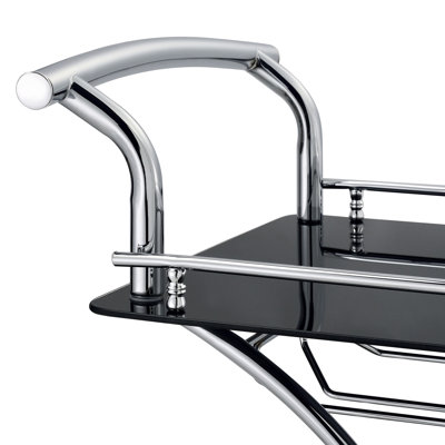 Black And 2 Glass Shelf Metal Bar Cart For Dining Area, Combining Mobility Modern Look, 15.33 Inches Deep Contemporary Setup, Providing Smooth Caster