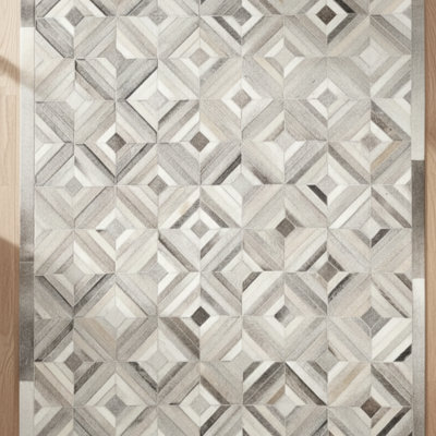 Grey Beige Patchwork Cowhide Rug, Modern Leather Area Rug,Living Room Home Dacor
