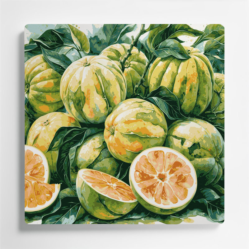 Art mural en métal beige Fruit pomelo, H 12 po x l 12 po