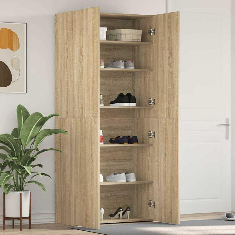 Shoe Cabinet With Door 80 X 35.5 X 180 Cm Engineered Wood, Light Brown