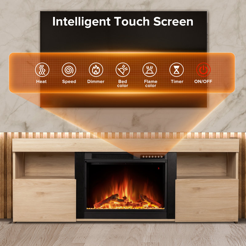 Pecan Wood 60'' TV Stand with Electric Fireplace