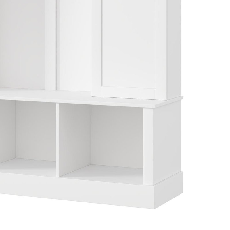 Hall Tree with Storage Bench All-in-One Entryway Organizer with Storage Bench and 7 Coat Hooks, White