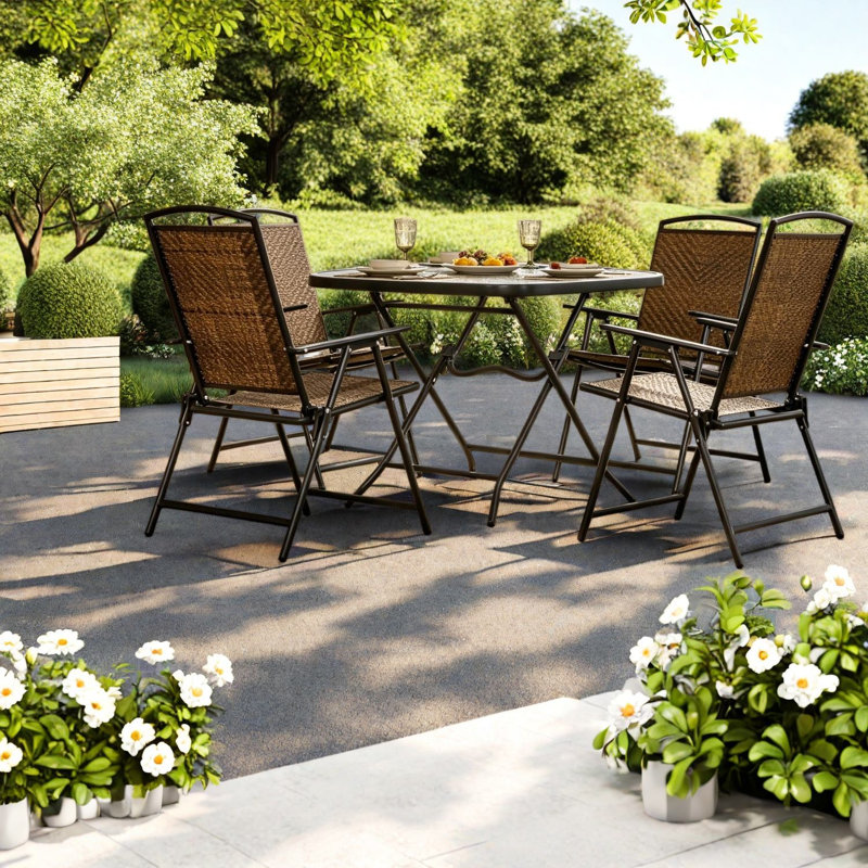 Ensembles de salle à manger de patio peu encombrants, ensemble moderne en rotin d'acier pour petits patios