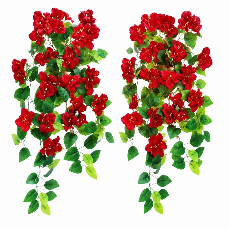 2 fleurs artificielles suspendues Bougainvillea, vigne en tissu de soie artificielle résistante aux rayons UV, Rouge
