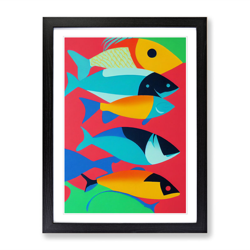 Casias Fish Abstract - Picture Frame Print, Black, 46cm H x 34cm W x 2cm D