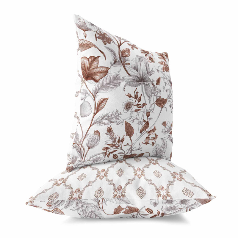 Garden Grace Gala Floral Outdoor Reversible Throw Pillow, 20"H x 20"W, Brown/White Floral