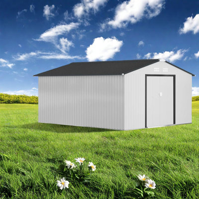Spacieuse remise en acier 11,2 x 12,7 pi, rangement extérieur moderne pour la maison
