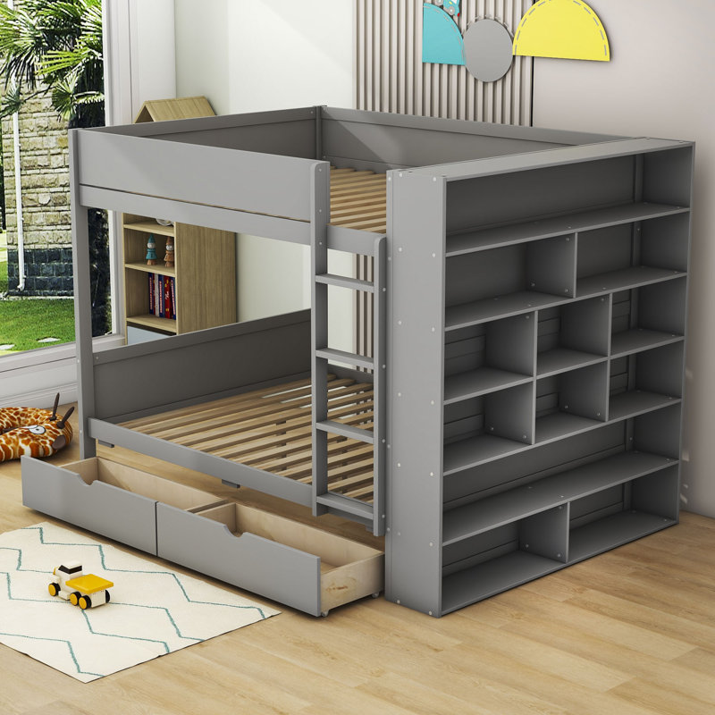 Obryan 2 Drawer Standard Bunk Bed with Shelves by RBParadise, Gray, Full Over Full