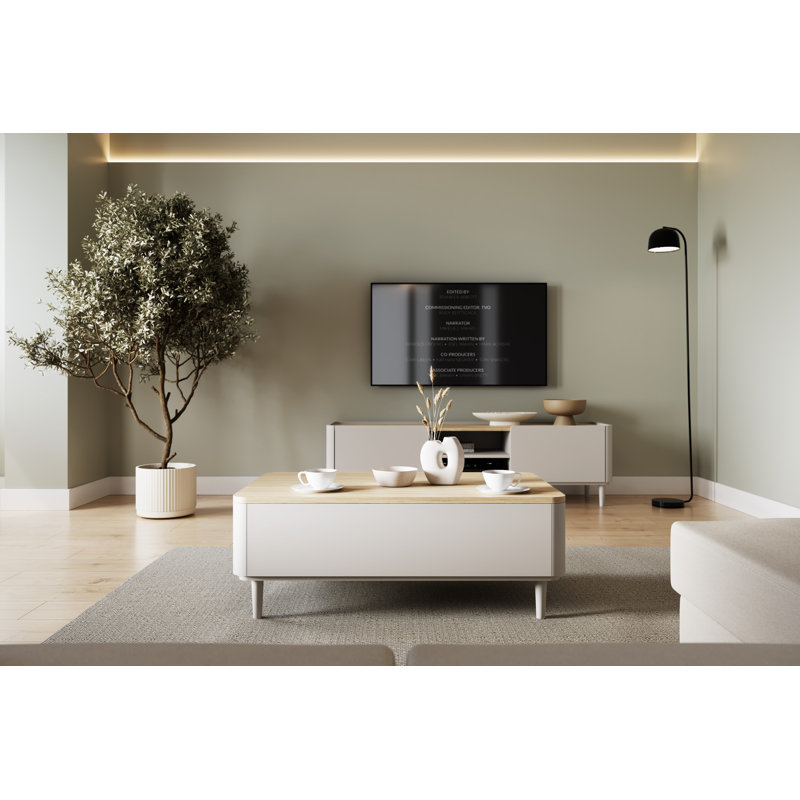 Blackett Four Leg Coffee Table with Storage, Cream