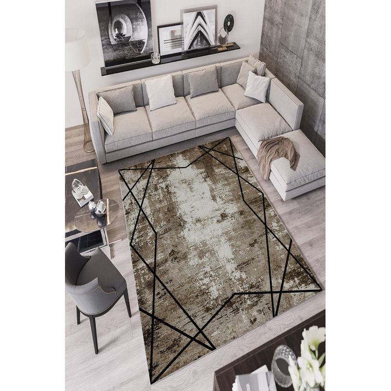 Eco-Friendly Hall Carpet, 100% Polyester, 31.5 x 59.1 inches | Antibacterial, Non-Slip PVC Dot Underside, 650 g/m², Pile Height: 0.2 inches | Machine Washable, Stylish Beige & Black, Perfect for Any Space