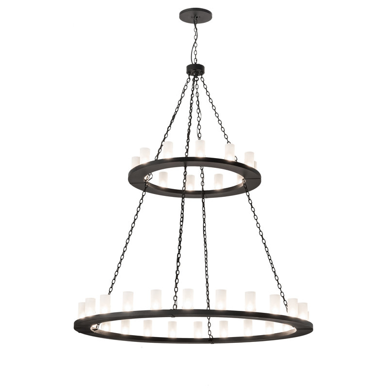 Black Two-Tier 36-Light Wagon Wheel Chandelier