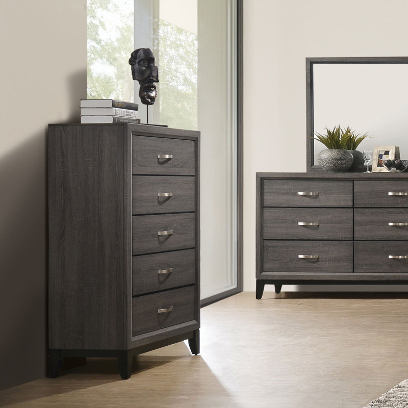 Commode 5 tiroirs Ferris, Gris / Noir