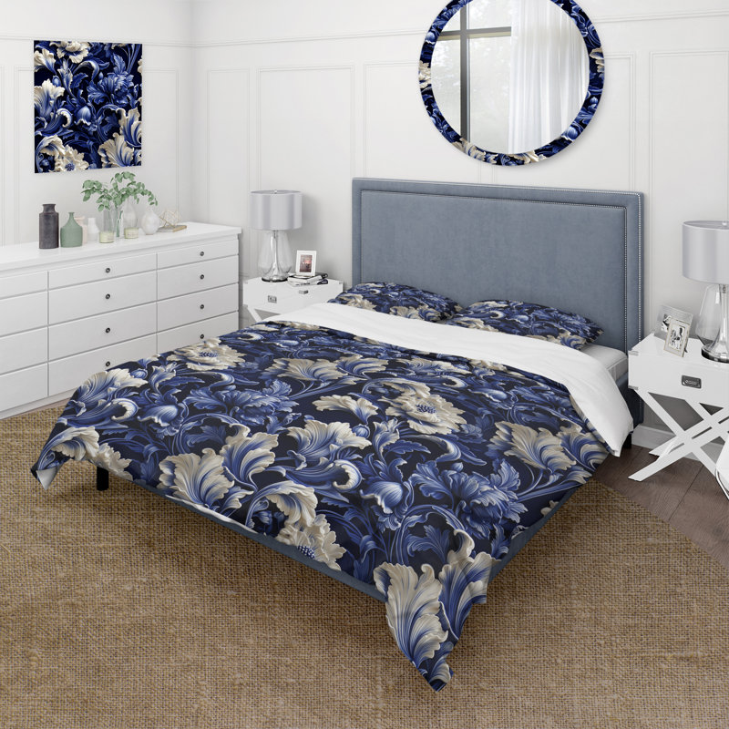 Blue Victorian Neo Gothic Victorian Pattern V - Ensemble de housse de couette à motif floral