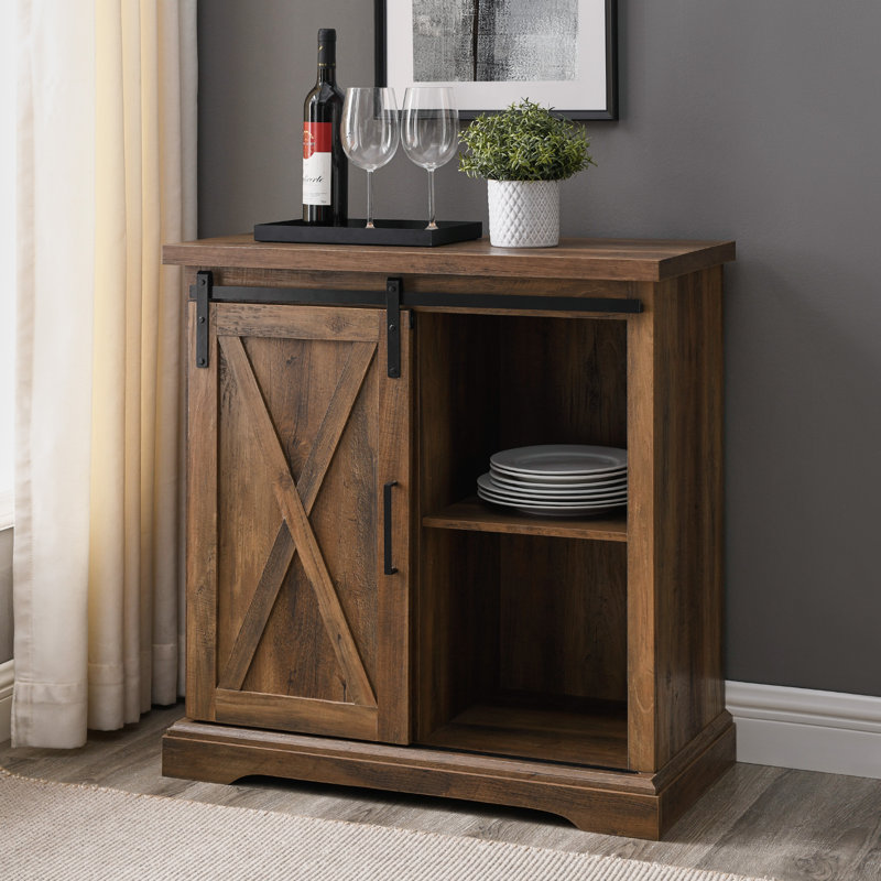 Stotfold Sliding Barn Door Accent Cabinet Server, Rustic Oak