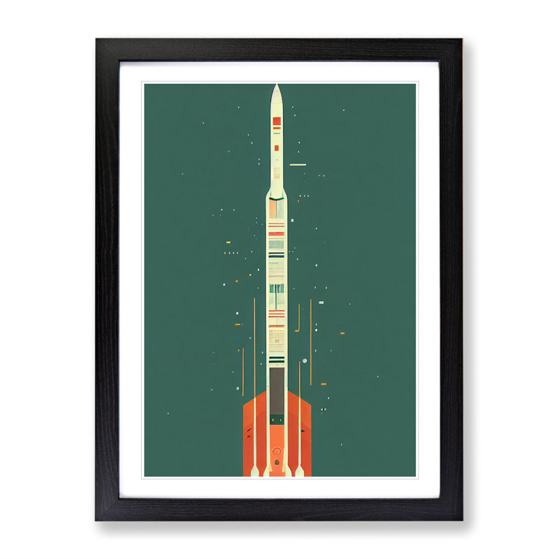 Artistic Spaceship Rocket No.1 - Single Picture Frame Print, Black , 34cm H x 25cm W x 2cm D