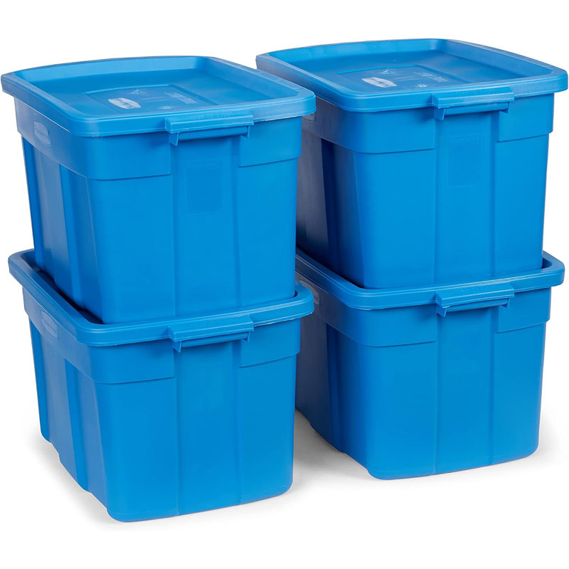 Rubbermaid Roughneck Storage Totes, 25 Gallon, 4 Pack, Heritage Blue