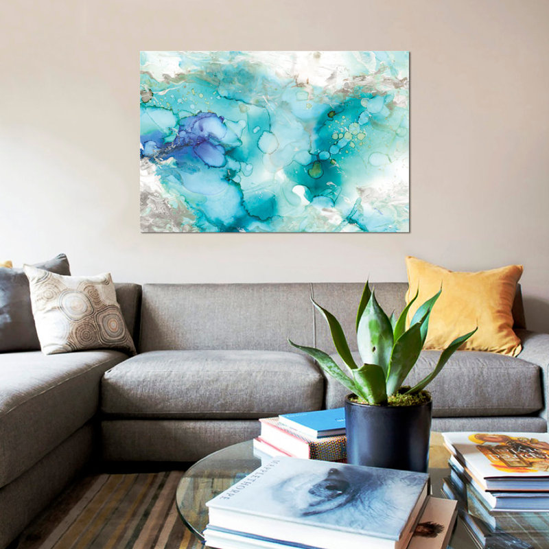 «Teal Marble», reproduction sur toile, Toile tendue, Pas de tapis, H 8 po x l 12 po x P 0,75 po