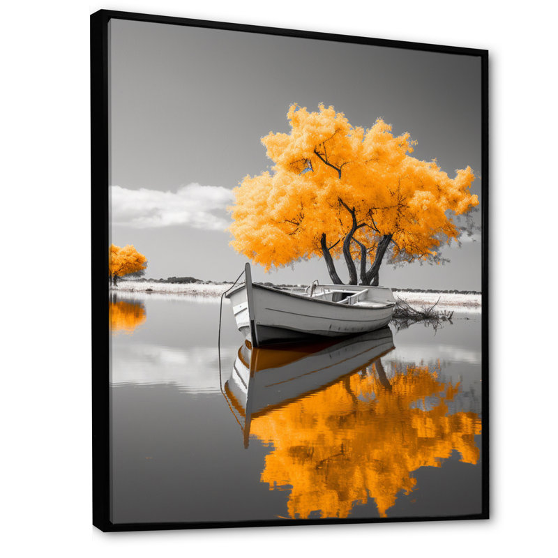 Monochromes de bateaux jaunes - I, H 20 po x l 12 po x P 1 po, Cadre flottant noir