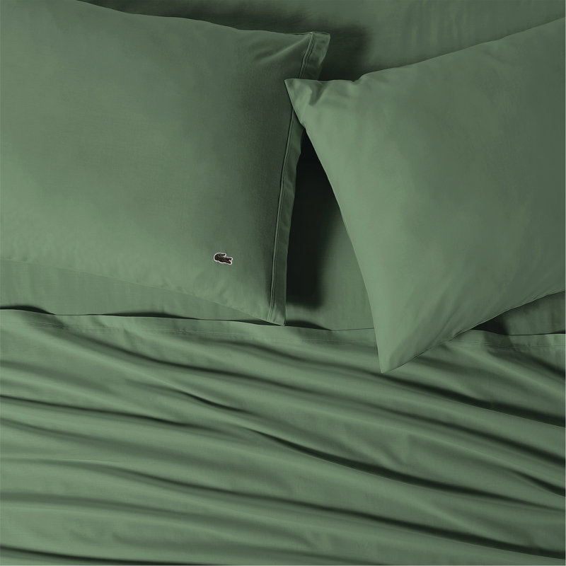Ensemble de draps en coton percale Lacost, Ensemble de draps pour très grand lit avec 2 taie, Turquoise pâle
